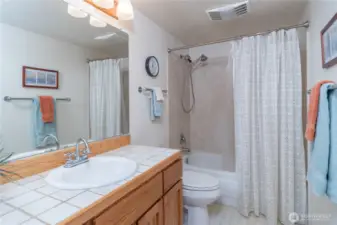Bathroom with tub and shower.