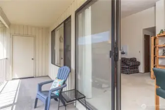 Large balcony has plenty of space for seating and a gas bbq! Storage closet in the foreground.