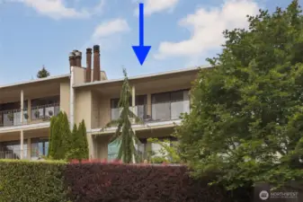 View of the balcony from the street.
