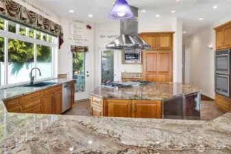 A true Chef's kitchen with lots of storage (including a walk-in pantry), custom cabinets, plenty of counterspace and high-end appliances