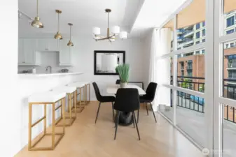 Room for ball stools as well as dining table.