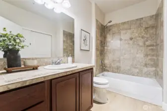 Primary bathroom with plenty of counter space.
