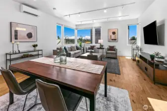 Defined by design, grounded by light. The dining area offers a warm, intentional setting for daily meals or lively gatherings—distinct yet connected within the open-plan layout that defines life at Harold’s Place.