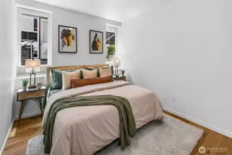 Comfortable, quiet, and tucked away. This lower-level bedroom offers privacy and calm—ideal for guests, housemates, or as a peaceful retreat within a flexible floorplan.