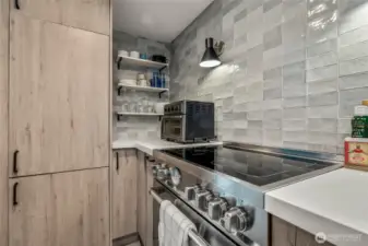 Matching cabinet-front refrigerator & dishwasher, convection range.