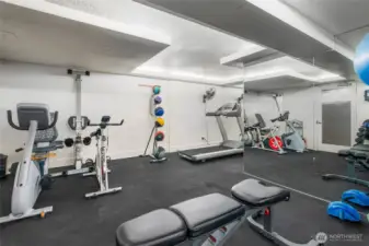 On-site gym with cardio + free weights.