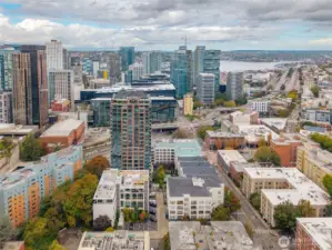 Aerial view of the Talisman Condominium in the heart of Seattle.