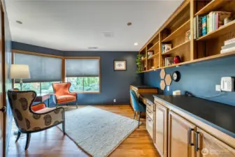 This office space is also surprisingly spacious with nice built ins.