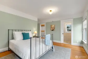 The Primary bedroom with a view toward the new bathroom.