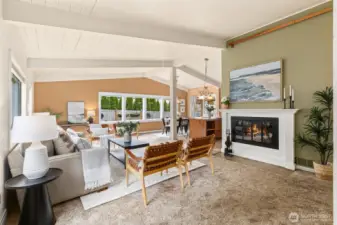 Vaulted ceilings welcome you to the Great Room style living room.