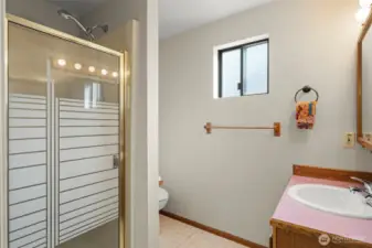 Downstairs bathroom with walk-in shower