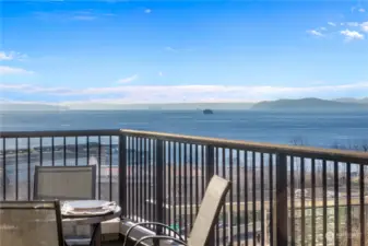 This large view deck can hold several seating arrangements including your dining table.  And perhaps a kitchen garden would be fun. This view looks straight toward the Olympic Sculpture Park with its waterfront beach access