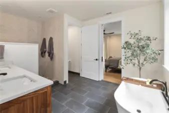 Primary bath looking from the walk in closet.