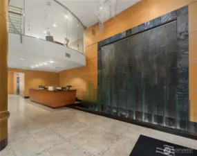 Stunning lobby with plenty of seating and 24/7 staffed concierge desk