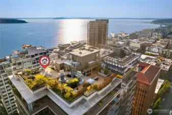 Large sky terrace with several distinct spaces to relax, BBQ, and more