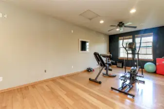 This is the upstairs loft/bonus room. There is counter space on the opposite wall.