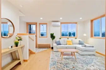 Enter on the main level to find a bright and spacious living area.