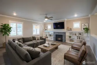 Big enough to host a crowd, but a fireplace to gather around brings the cozy.