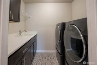 Laundry room rounds out the upper floor - conveniently placed, generously sized washer/dryer set on pedestals, utility sink and great storage.