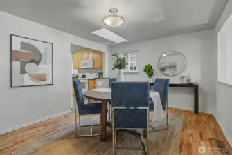 The dining room is right off of the kitchen for maximum convenience.