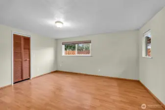 Primary bedroom with two walk in closets