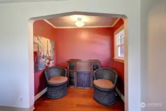 Inviting alcove off the living room....office space: reading nook?