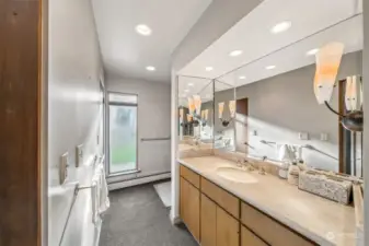 This 3/4 bathroom is located on the main level with easy access from the beach.