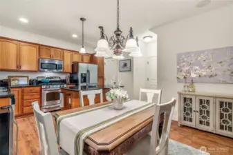 Dining area flowing seamlessly between kitchen and living spaces