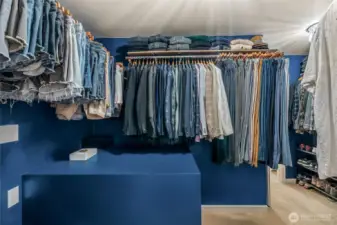 Spacious walk-in closet with built-in shelving and storage solutions