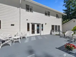 Huge newly restored & refinished Deck - great for entertaining & gatherings - overlooks the huge Backyard & sprawling 5 Acre property.