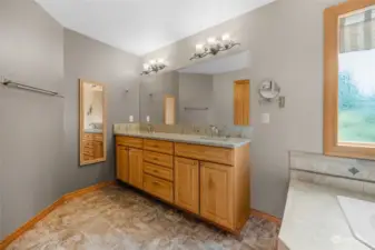 Primary bath with marble counters