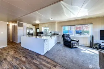 Spacious kitchen with breakfast bar.
