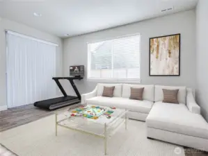 There is a true suite of rooms on the entry level. A living are/recreation room with slider going out to backyard and covered patio. This interior entry level has LVP flooring