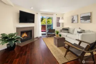This light-filled 644 square foot 1 bedroom, 1 bath unit with wood-burning fireplace at Regentwood  is warm and cozy in winter, charming in spring and summer with a spacious deck and view of trees.