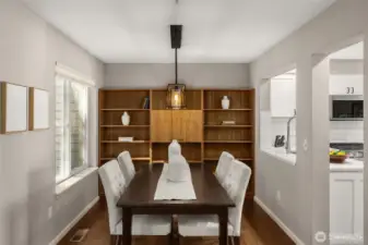 Formal dining room with stylish chandelier