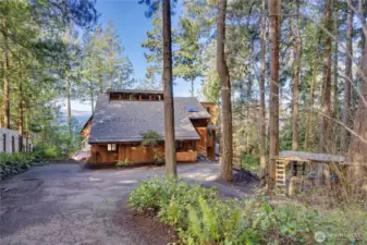 From the driveway coming in.