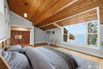 Main bedroom with water view! (virtually staged)