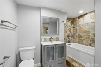 Full bathroom downstairs in basement.