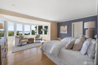 Third bedroom on the second floor. This one has the curved view windows showing off stunning Puget Sound views.