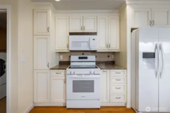 Newer stove, microwave, and fridge.