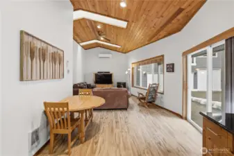 Kitchen and living area in Main Cabin