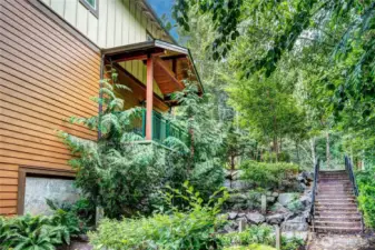Stairs leading to communal BBQ area