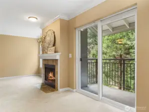 A view of the balcony overlooking the greenbelt.