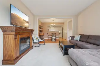 Electric Fireplace will stay with the home. Works very well for a tv stand or focal point of the room