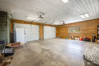 Extra-large garage is fully insulated with nice wood finishes.