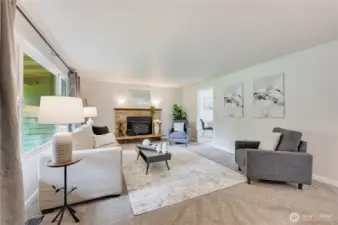 Cozy Living Room with wood stove adding ambiance and warmth on those chilly PNW days