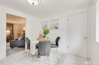 Dining room off kitchen and door leads to family room