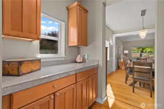 A convenient Butler's pantry opposite the massive walk-in pantry