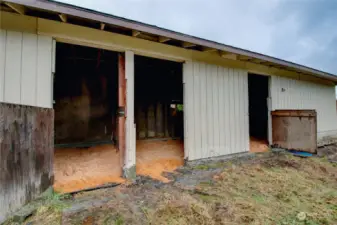 Three separate stalls to house your critters.  Room for runouts or pasture.