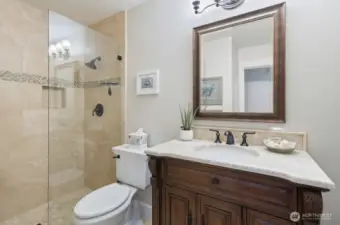 Beautiful tile and custom vanity